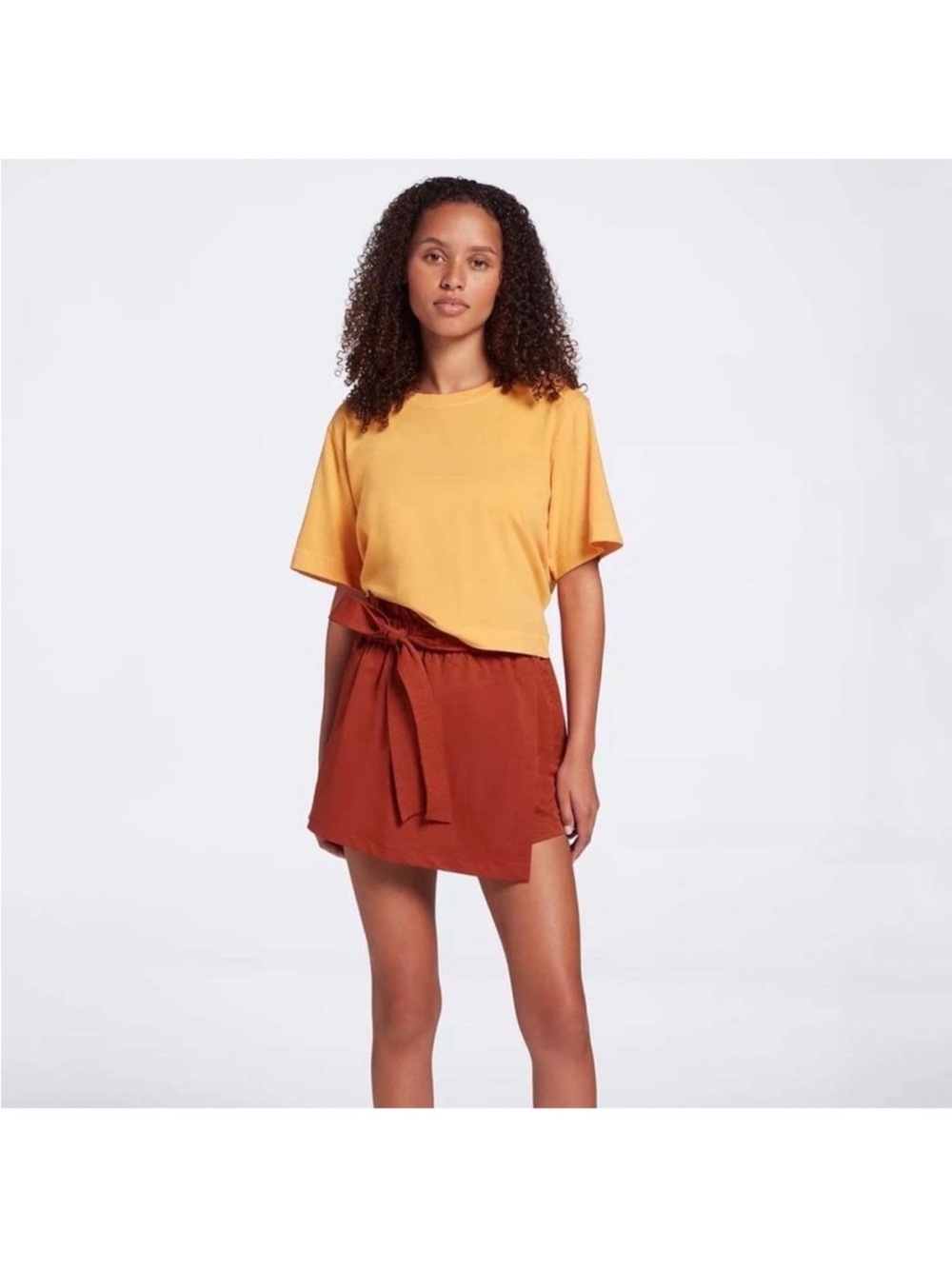 CALIA by Carrie Underwood Rust Paperbag Waist Skort with Self-Tie - Picture 3 of 8
